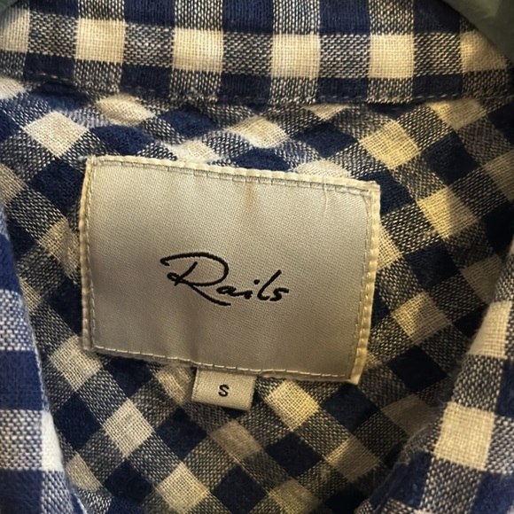 Rails Val Long Sleeve Blue White Gingham Linen Rayon Front Tie Blouse Small - Picture 3 of 9